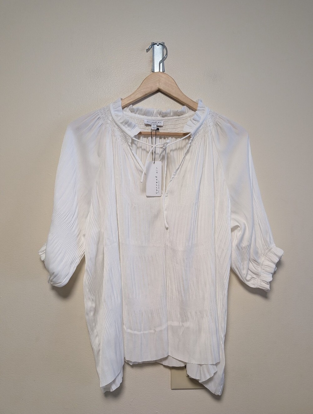 Current Air White Pleated Tie Front Blouse Size S NWT Boho Romantic